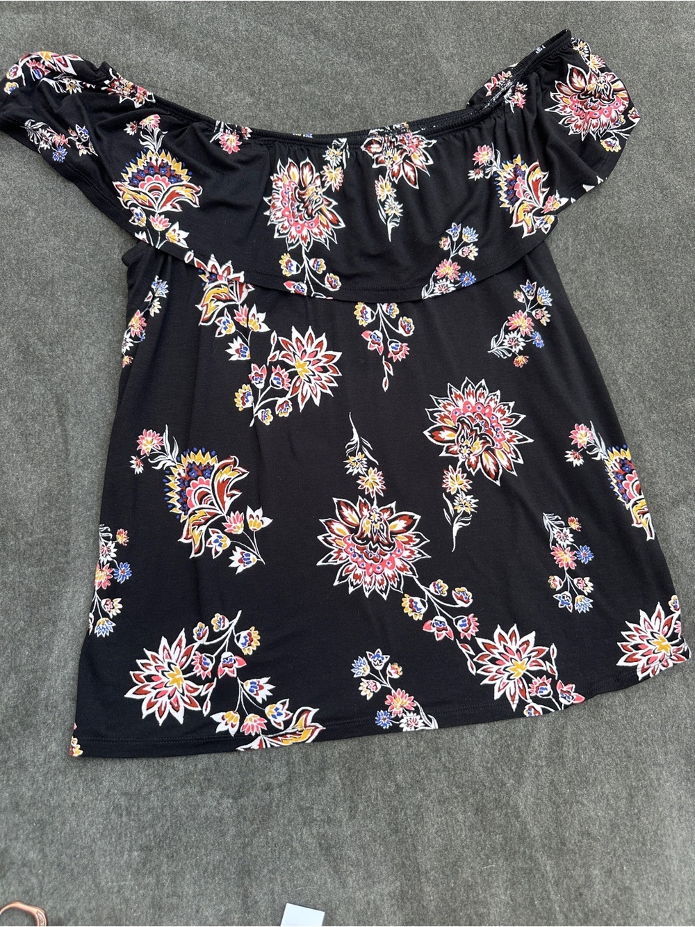Old Navy XL Black Floral Off Shoulder Top Boho Ruffle Neckline